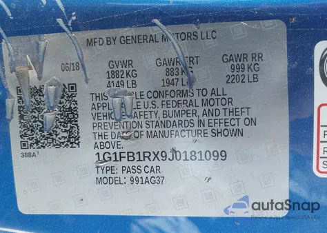 2018 Chevrolet Camaro 1Lt from USA, damaged, VIN 1G1FB1RX9J0181099